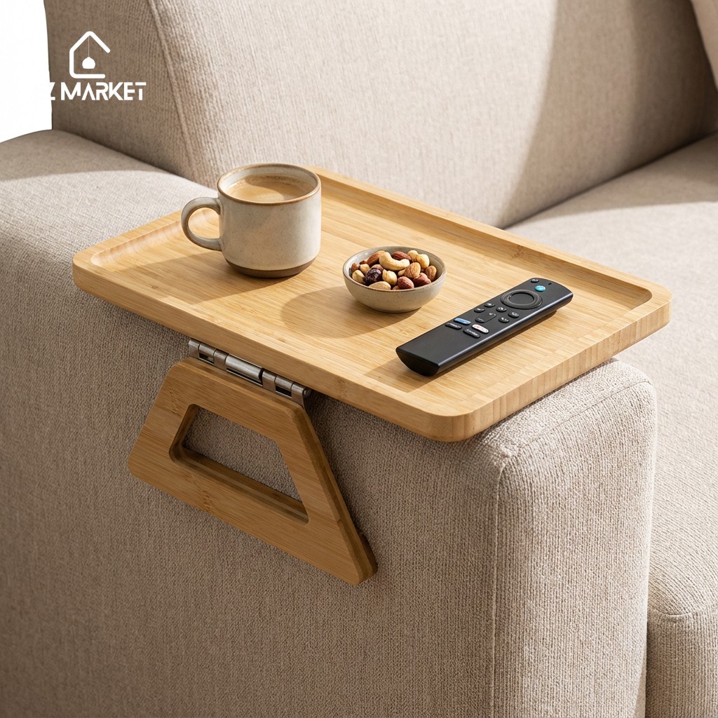 Adjustable bamboo Clip-On Arm Tray Table