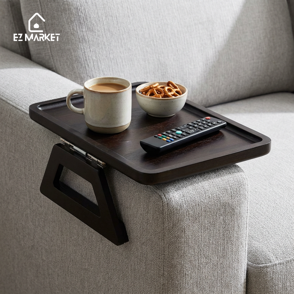 Adjustable bamboo Clip-On Arm Tray Table